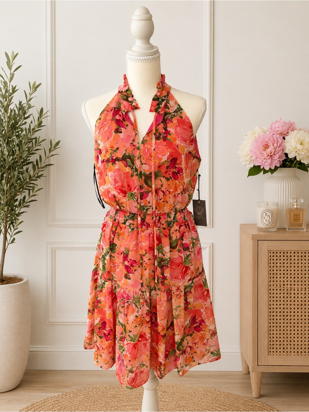 Vince Camuto Coral Floral Halter Dress